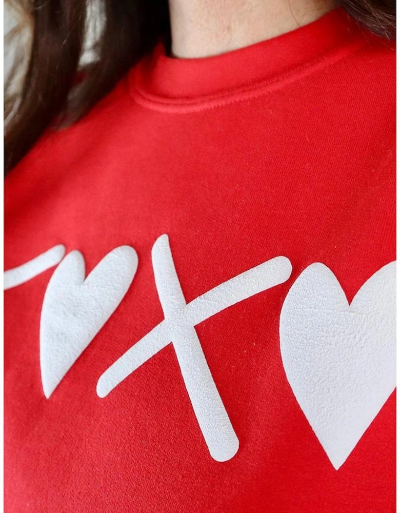 Red Puff XOXO Print Valentines Heart Sweatshirt