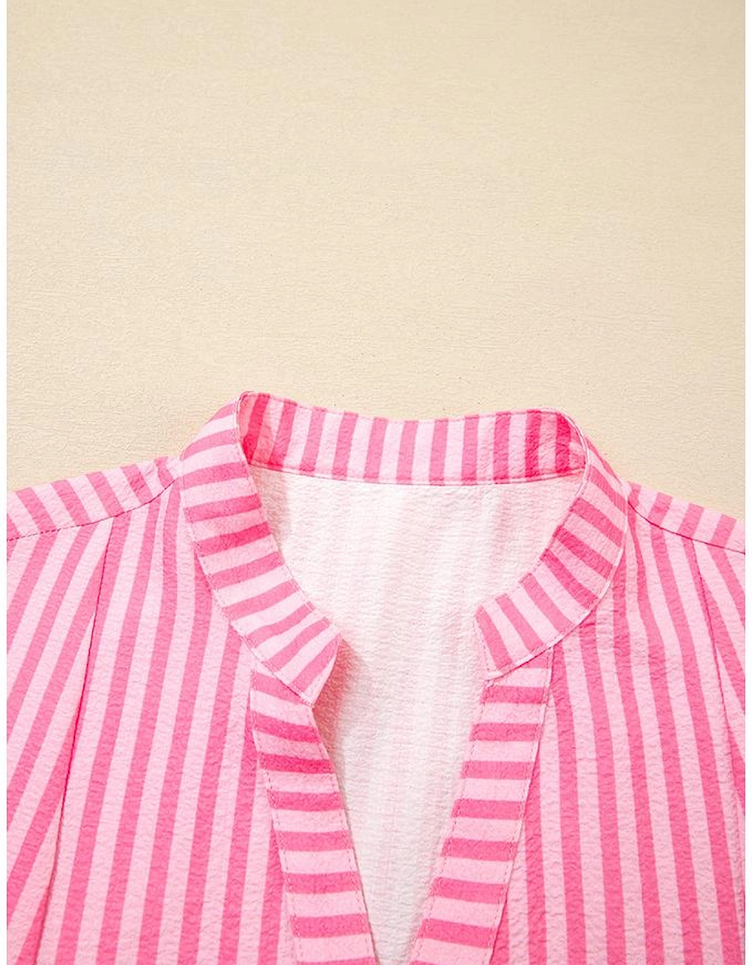 Pink Stripe Flare Sleeve Half Placket Tiered Flowy Mini Dress