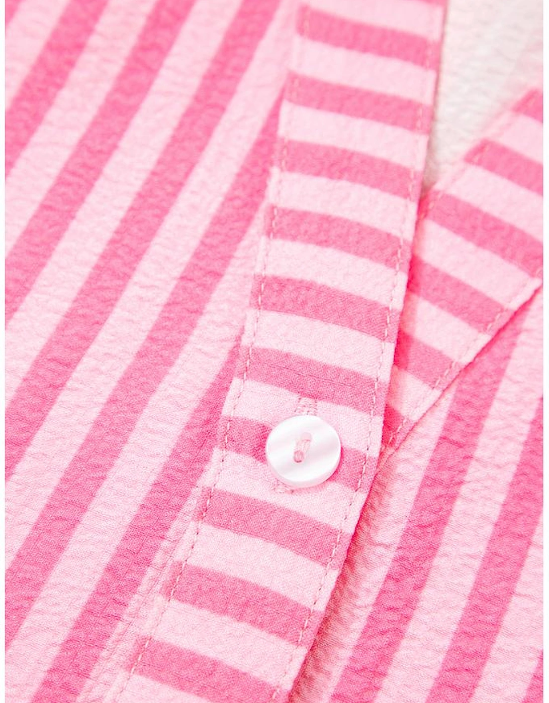 Pink Stripe Flare Sleeve Half Placket Tiered Flowy Mini Dress