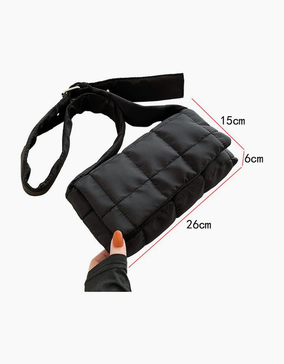 Black Adjustable Wide Strap Quilted Puffer Crossbody Bag