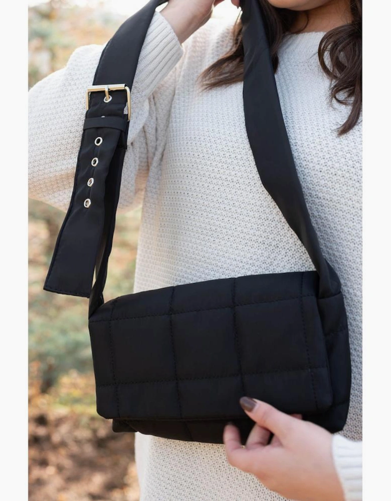 Black Adjustable Wide Strap Quilted Puffer Crossbody Bag