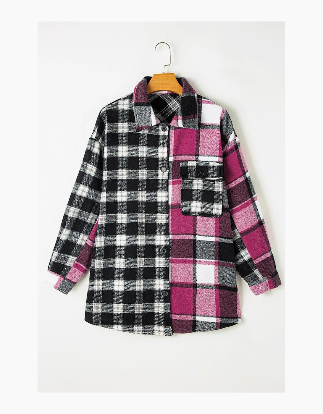 Black Plaid Colorblock Loose Shacket