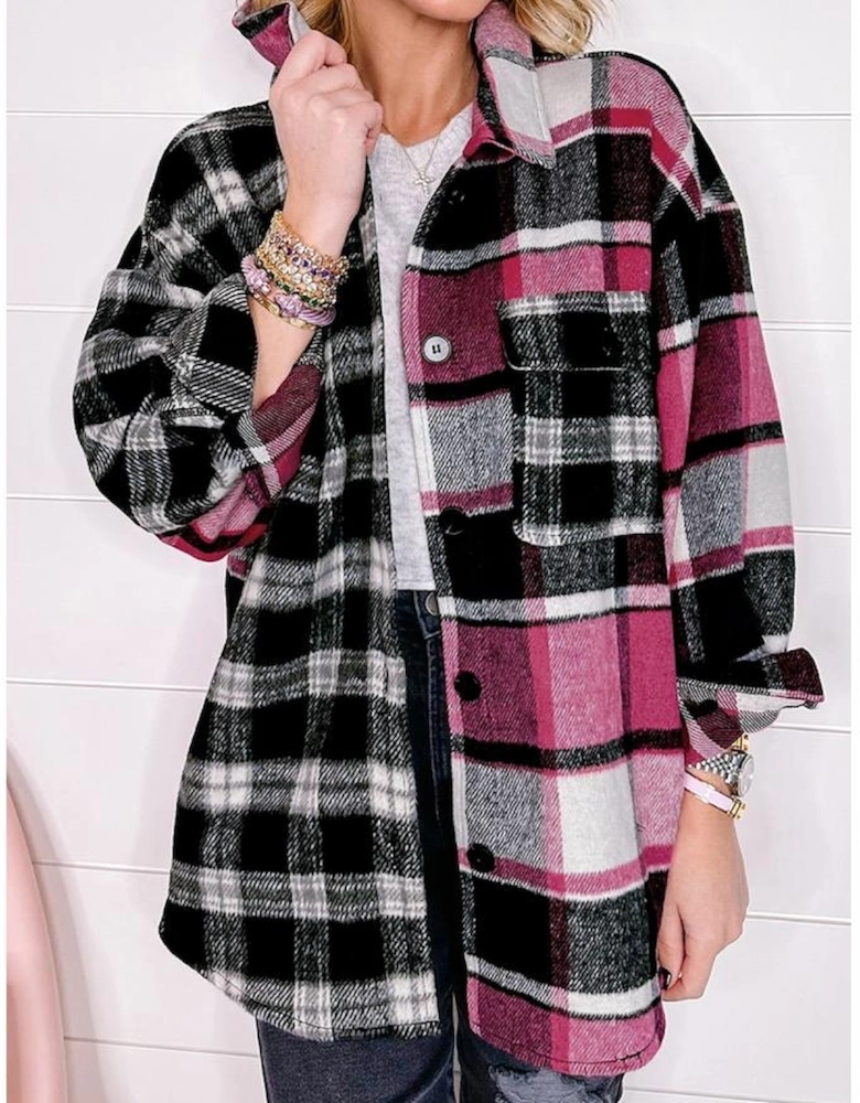 Black Plaid Colorblock Loose Shacket