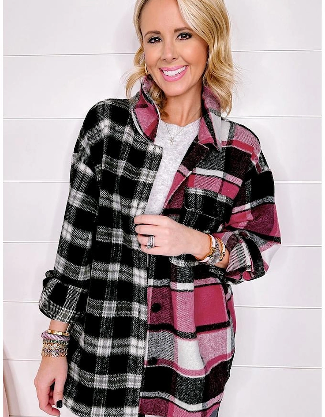 Black Plaid Colorblock Loose Shacket