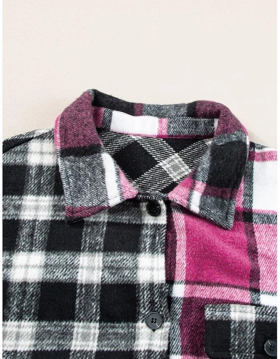 Black Plaid Colorblock Loose Shacket