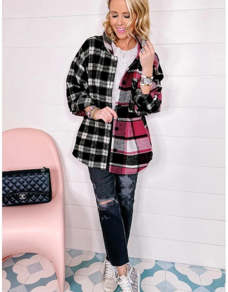 Black Plaid Colorblock Loose Shacket