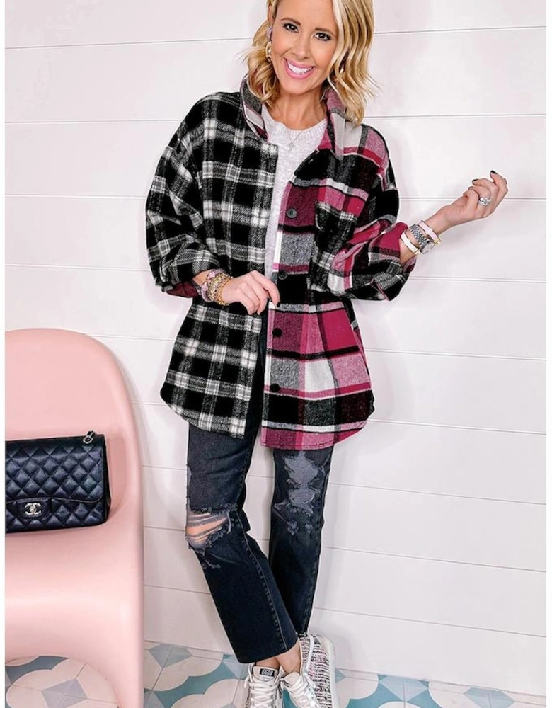 Black Plaid Colorblock Loose Shacket