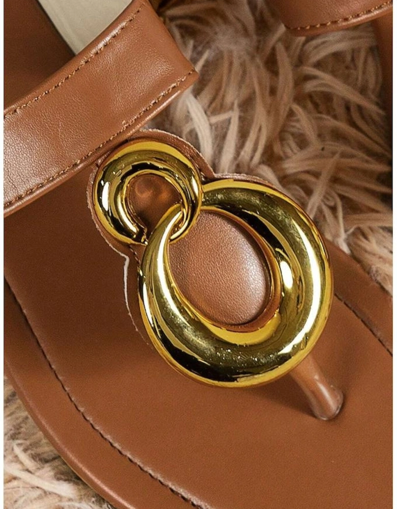 Brown Metal Rings Decor Square Toe Flat Slippers