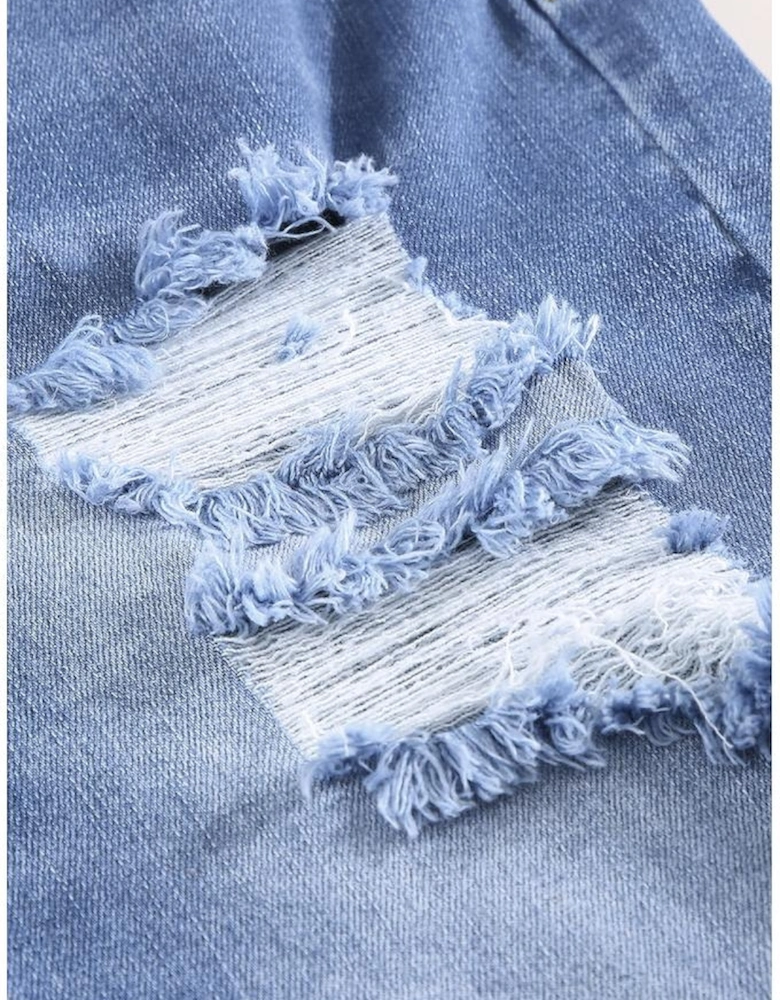 Sky Blue Ripped Tassel Bermuda Denim Shorts