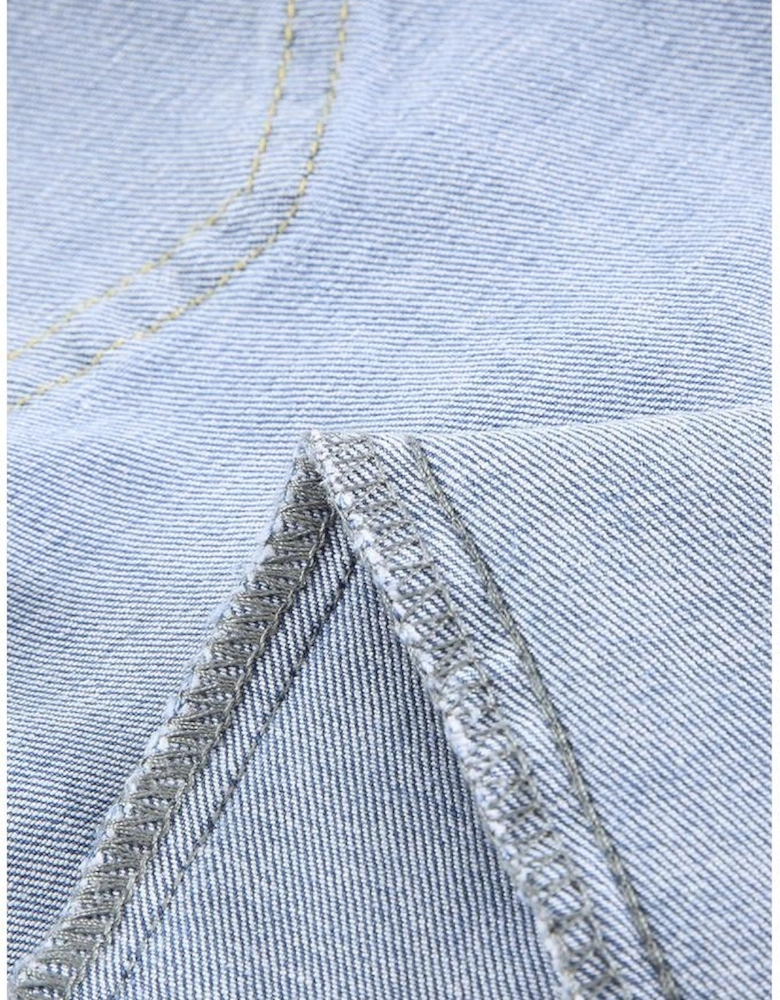 Sky Blue Ripped Tassel Bermuda Denim Shorts