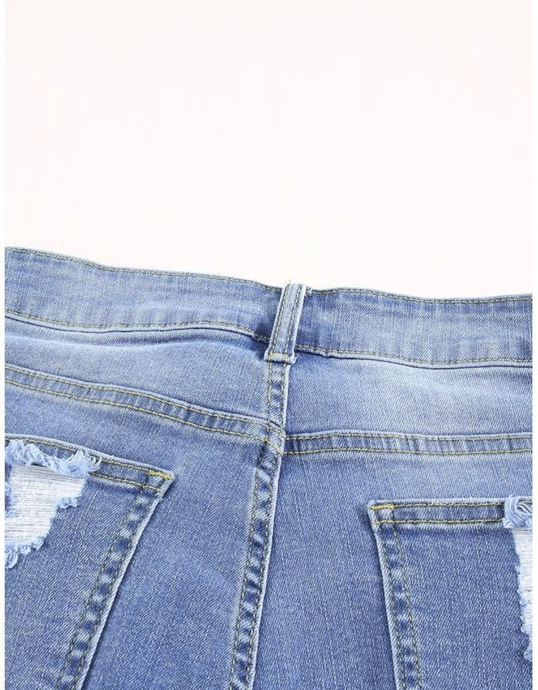 Sky Blue Ripped Tassel Bermuda Denim Shorts