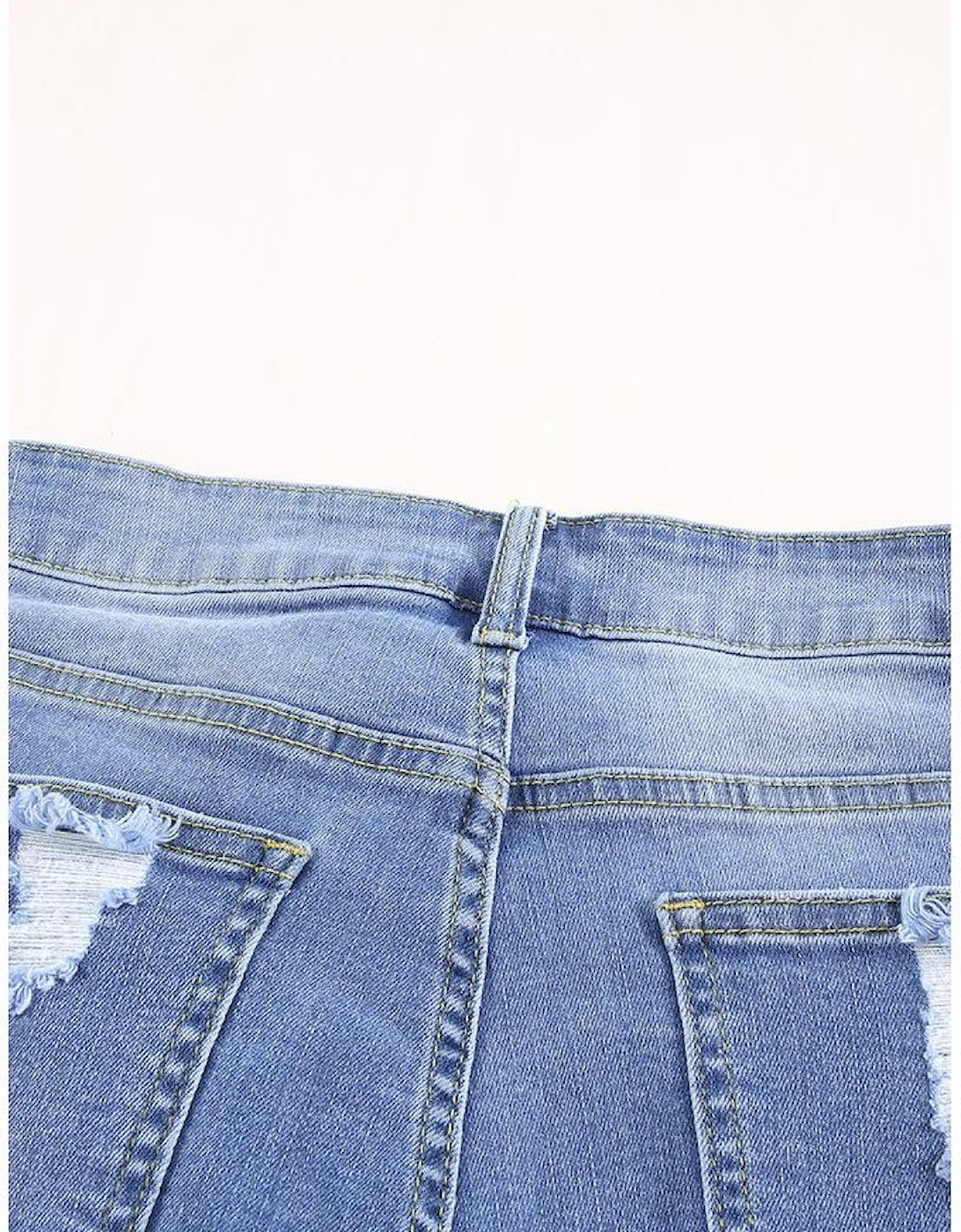 Sky Blue Ripped Tassel Bermuda Denim Shorts