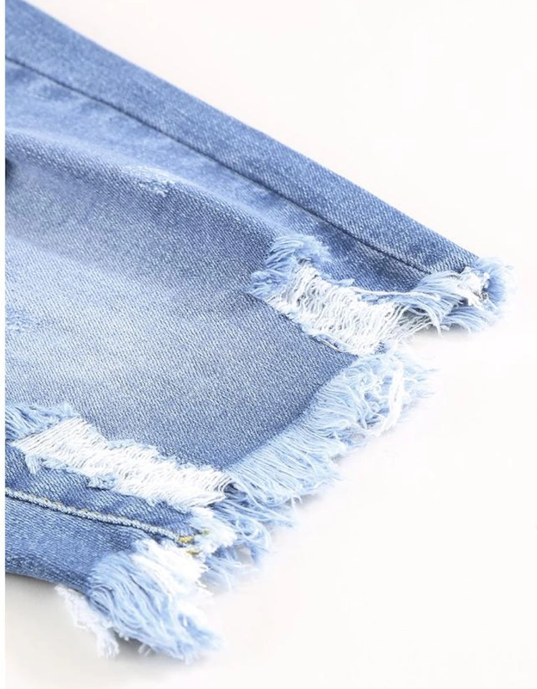 Sky Blue Ripped Tassel Bermuda Denim Shorts