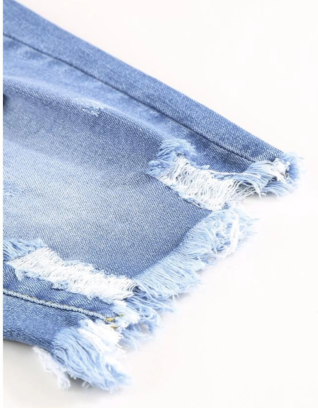 Sky Blue Ripped Tassel Bermuda Denim Shorts