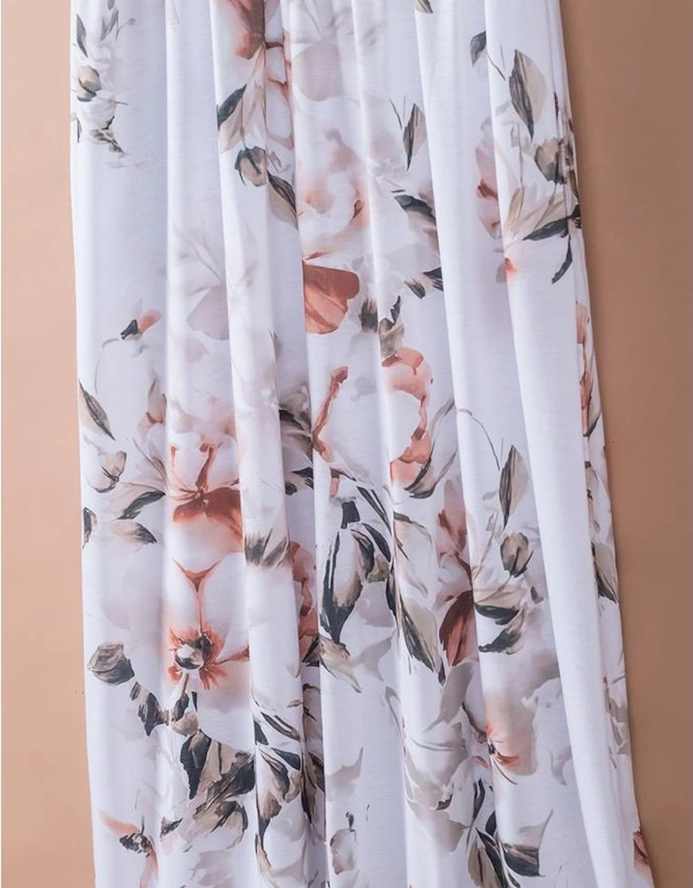 White Striped Floral Print Sleeveless Maxi Dress with Pocket