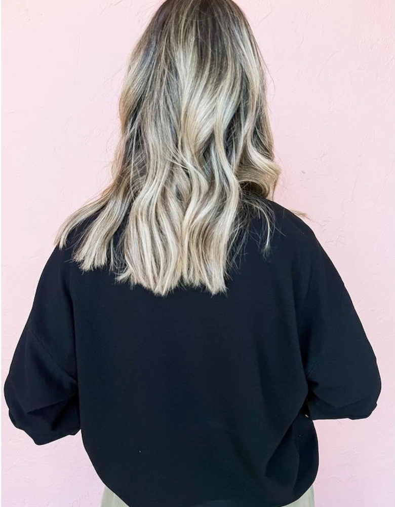 Black Sequin Halloween Ghost Patched Drop Shoulder Sweatshirt