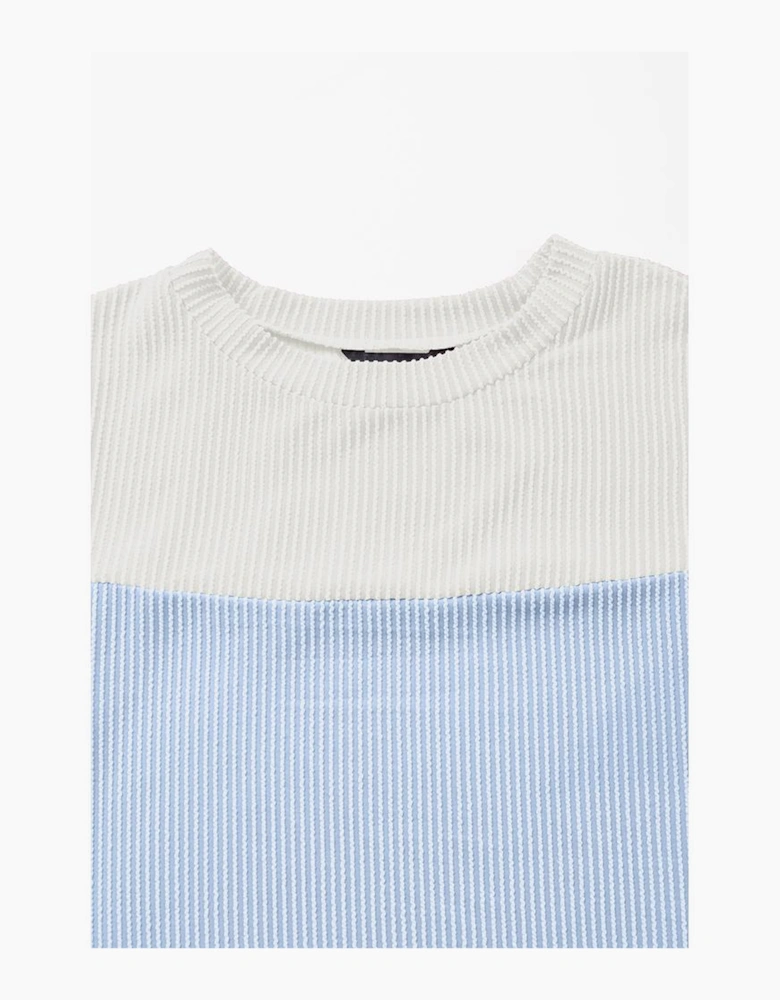 Light Blue Rib Textured Colorblock T Shirt