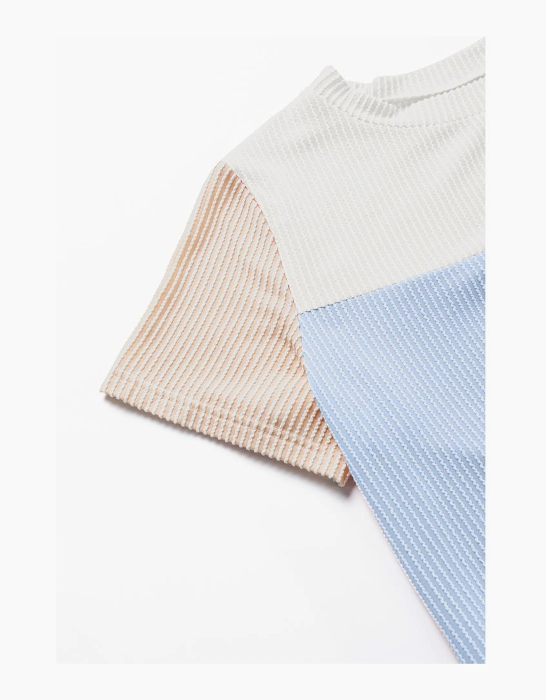 Light Blue Rib Textured Colorblock T Shirt