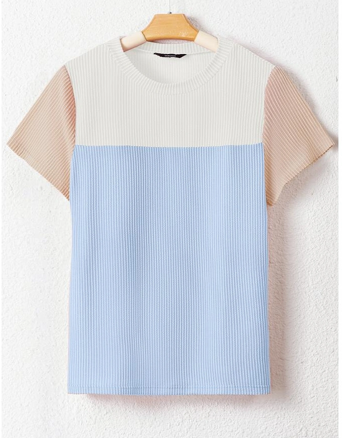 Light Blue Rib Textured Colorblock T Shirt