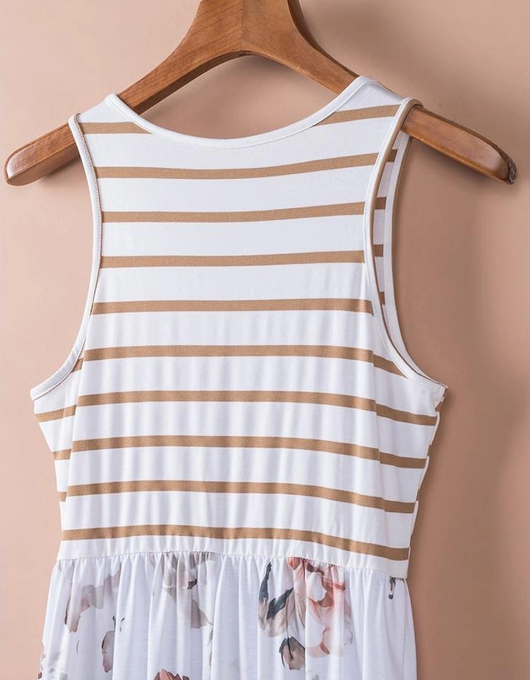 White Striped Floral Print Sleeveless Maxi Dress with Pocket