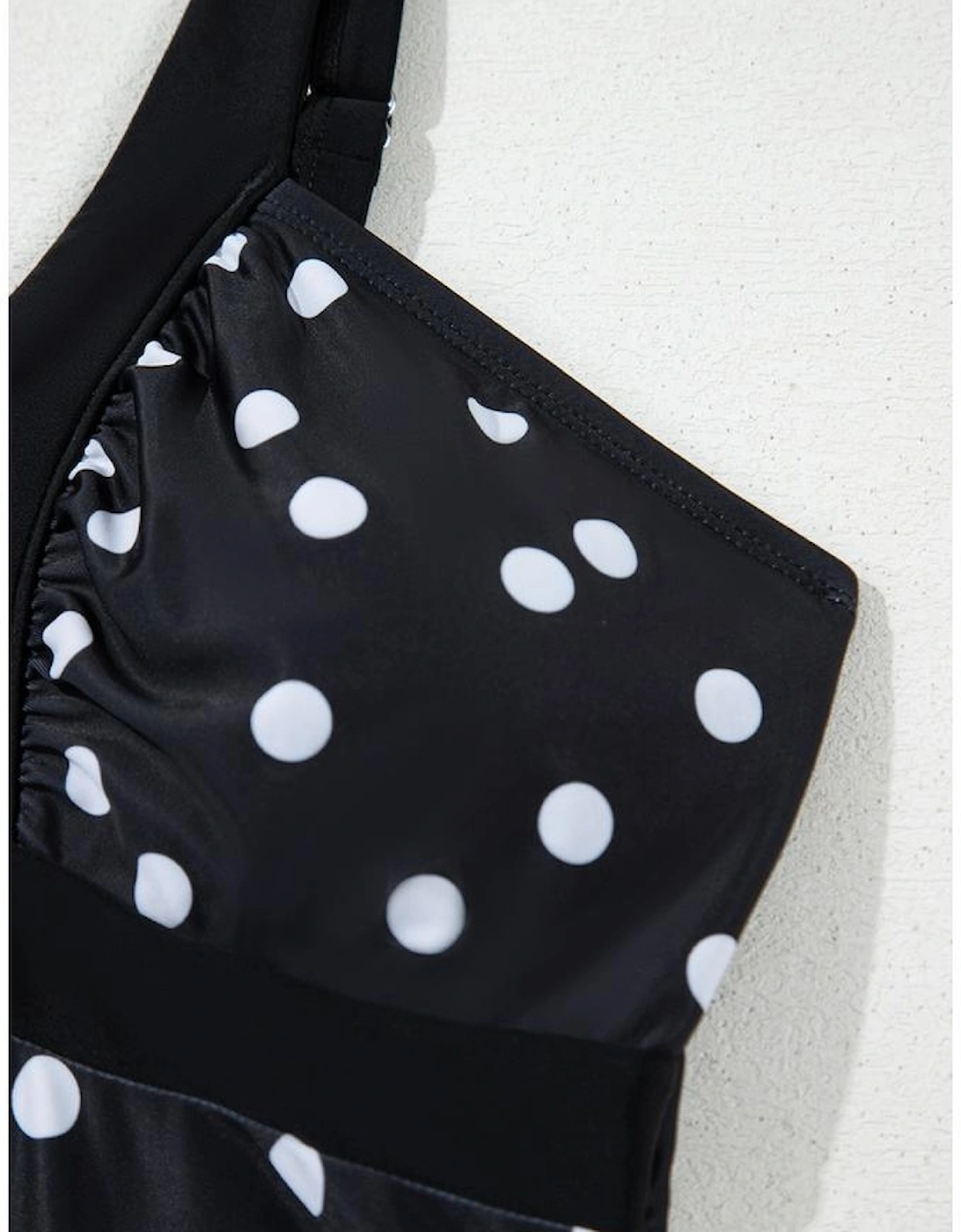Black Polka Dot Print V Neck Tankini Set