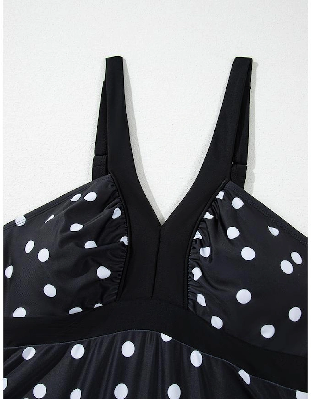 Black Polka Dot Print V Neck Tankini Set