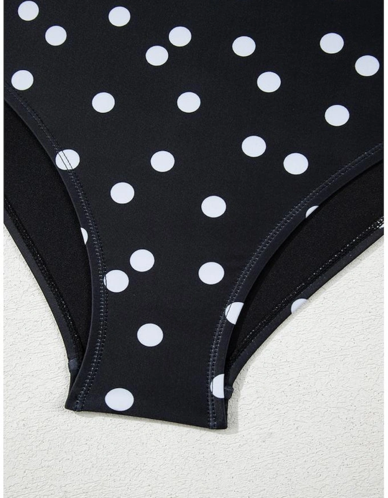 Black Polka Dot Print V Neck Tankini Set