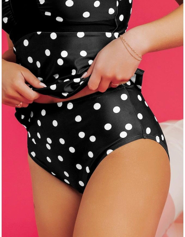 Black Polka Dot Print V Neck Tankini Set