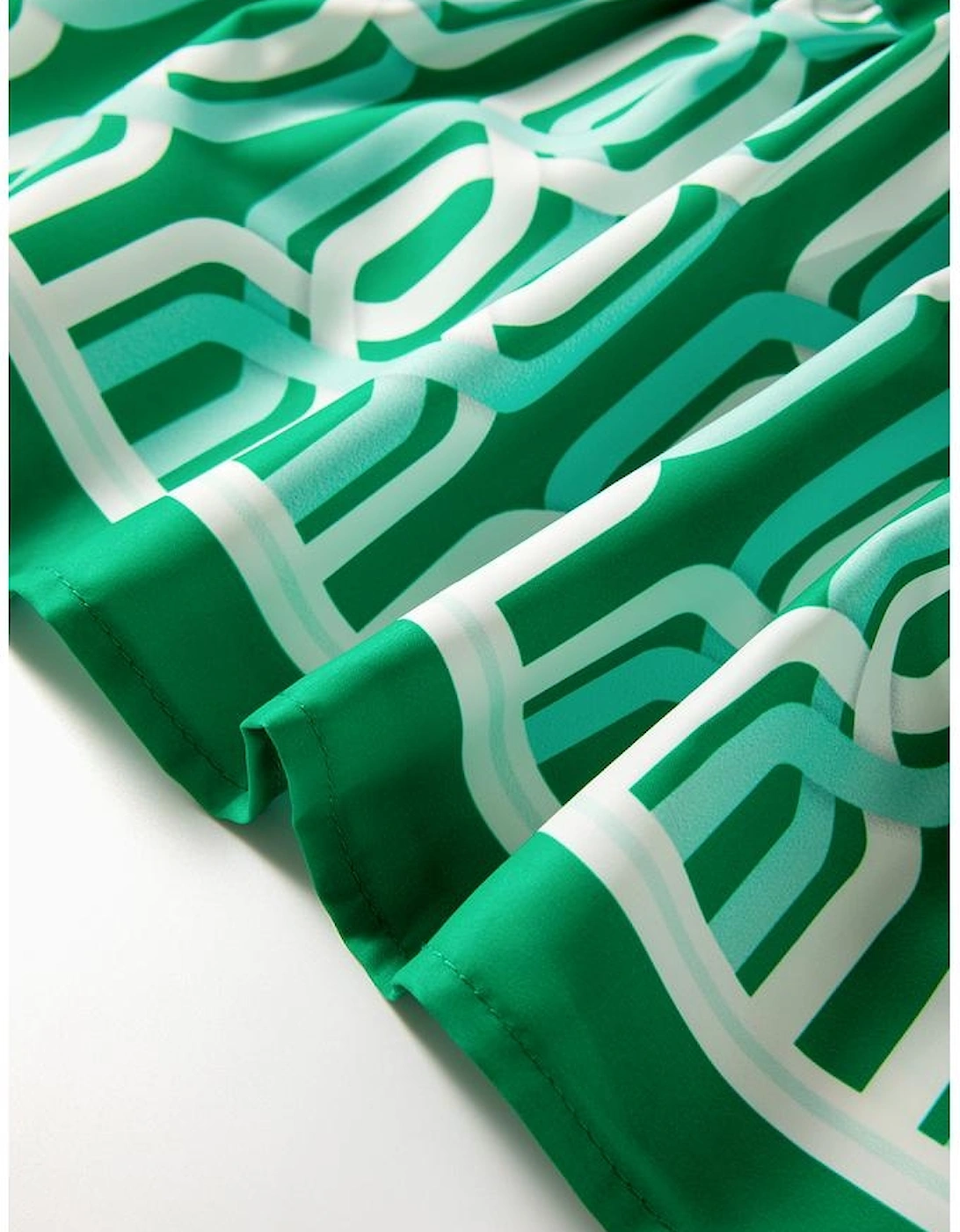 Bright Green Abstract Patterned V Neck Puff Short Sleeve Mini Dress