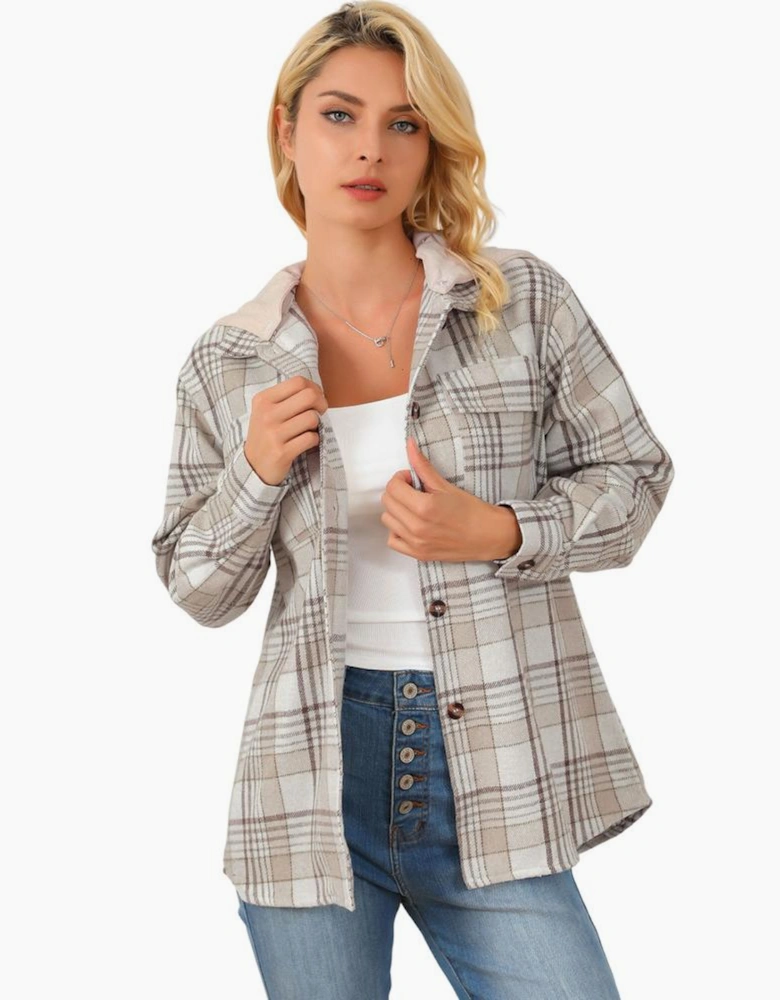 Khaki Plaid Removable Hood Buttoned Shacket