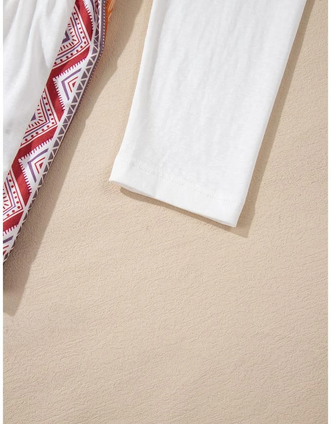 White Western Aztec Print Patchwork Ruffled Tunic Long Sleeve Babydoll Top