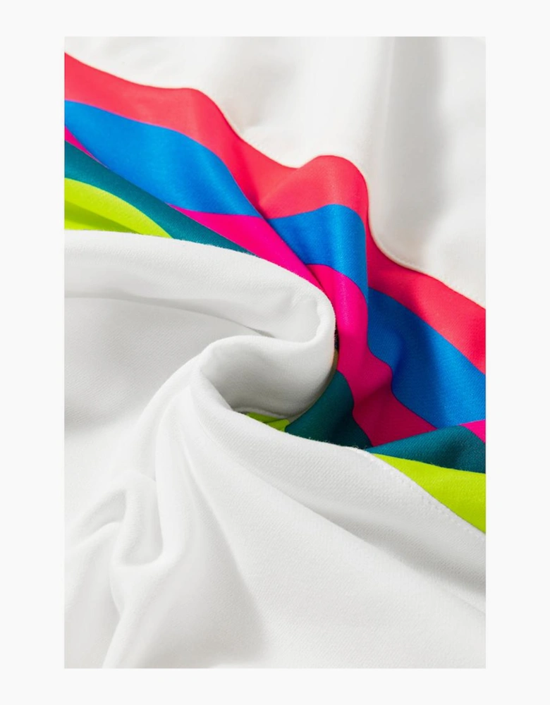 White Plus Size Colorful Striped Drop Shoulder Loose Sweatshirt