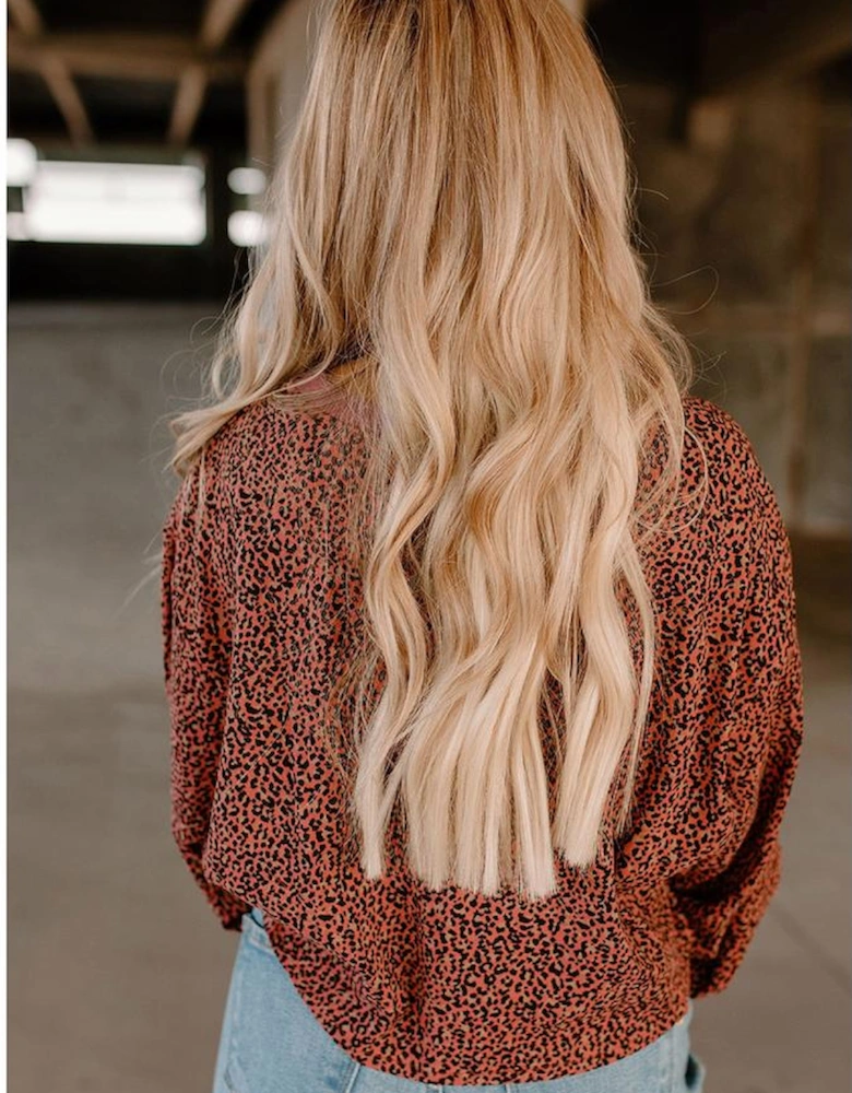 Vintage Leopard Bubble Sleeve Pullover Sweatshirt