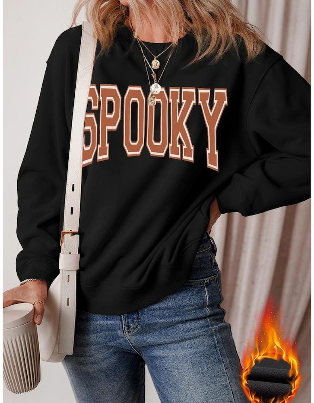 Black SPOOKY Graphic Drop Shoulder Halloween Pullover Sweatshirt
