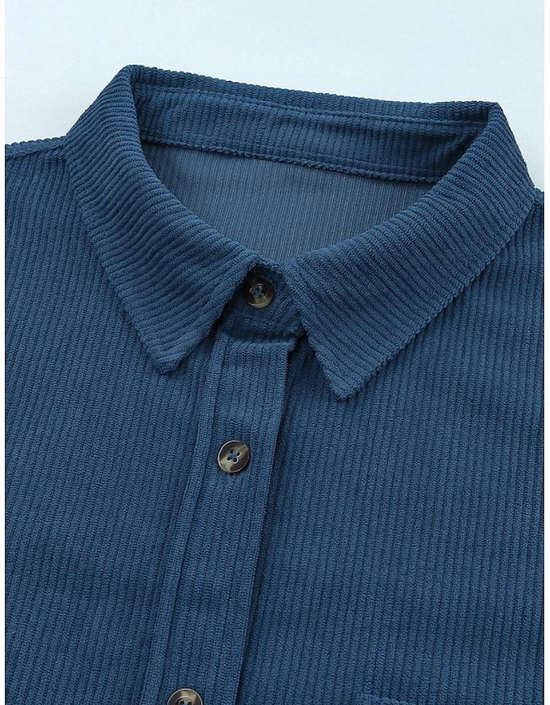 Blue Corduroy Button Pocket Shirt