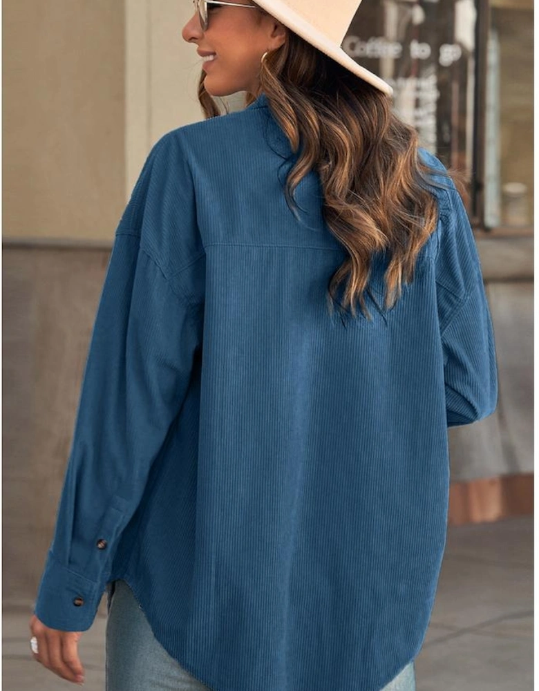 Blue Corduroy Button Pocket Shirt