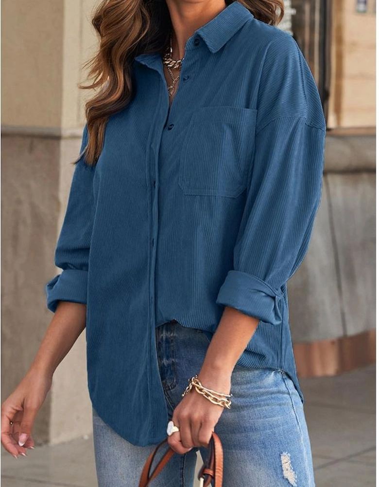 Blue Corduroy Button Pocket Shirt