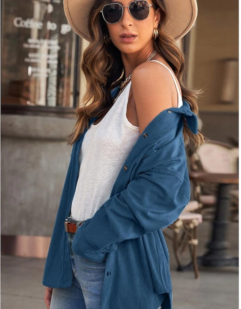 Blue Corduroy Button Pocket Shirt