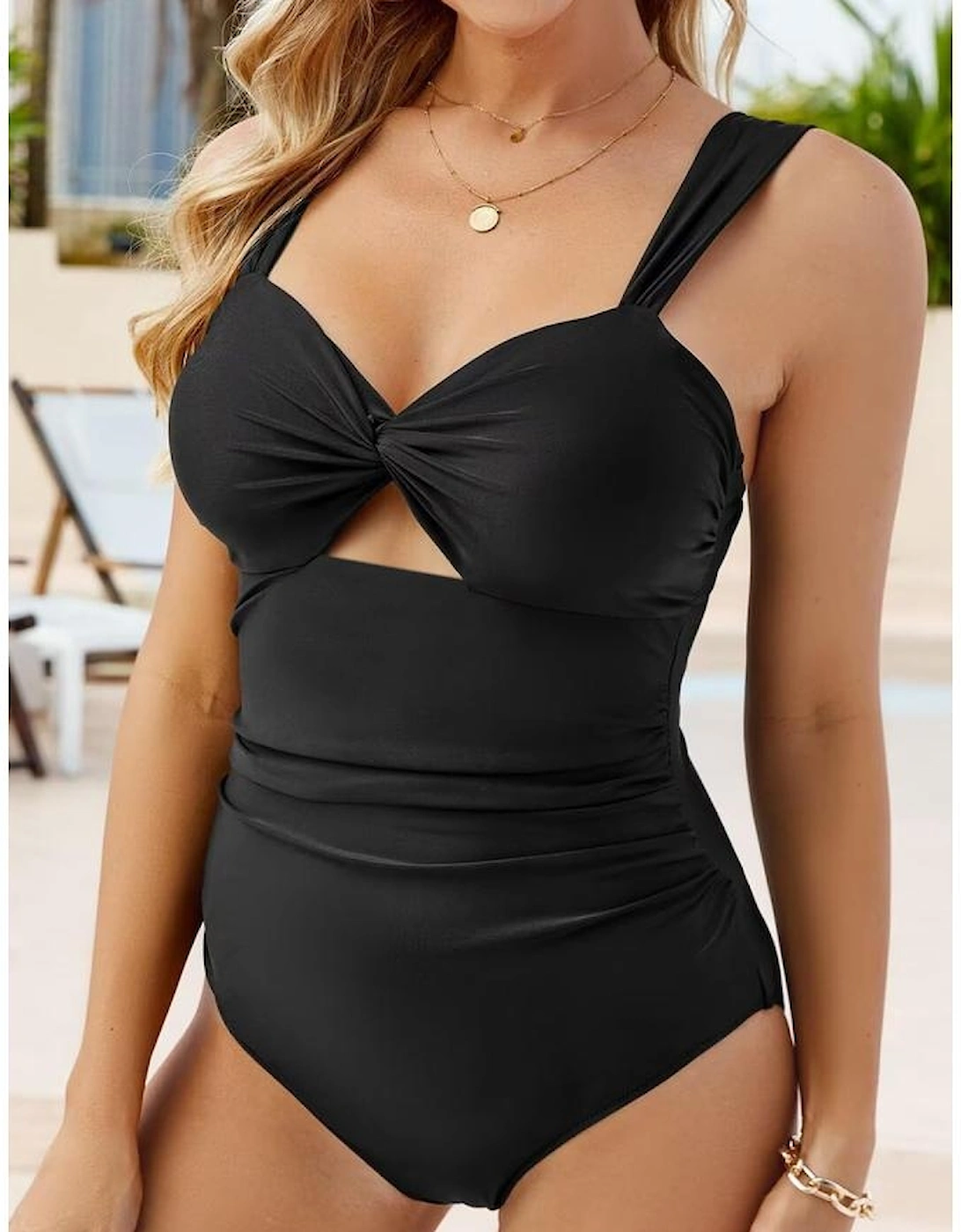 Black Cut out Twist Bowknot Backless One Piece Swimsuit