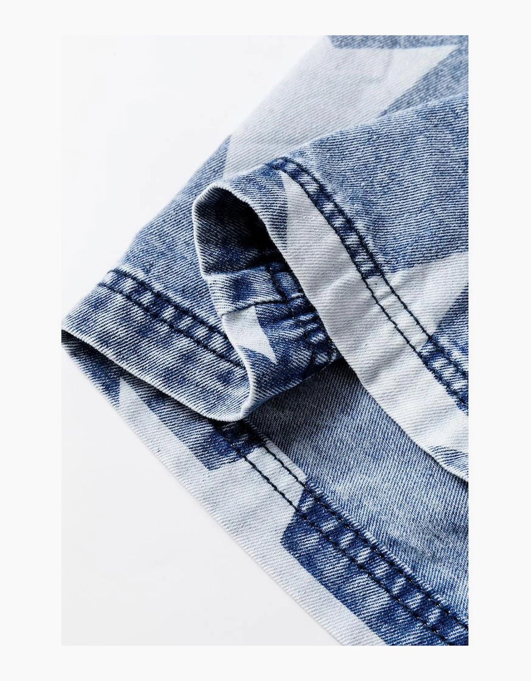 Light Blue Star Print Light Wash Drawstring High Waist Wide Leg Jeans