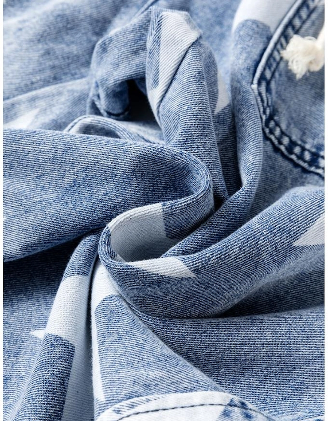 Light Blue Star Print Light Wash Drawstring High Waist Wide Leg Jeans