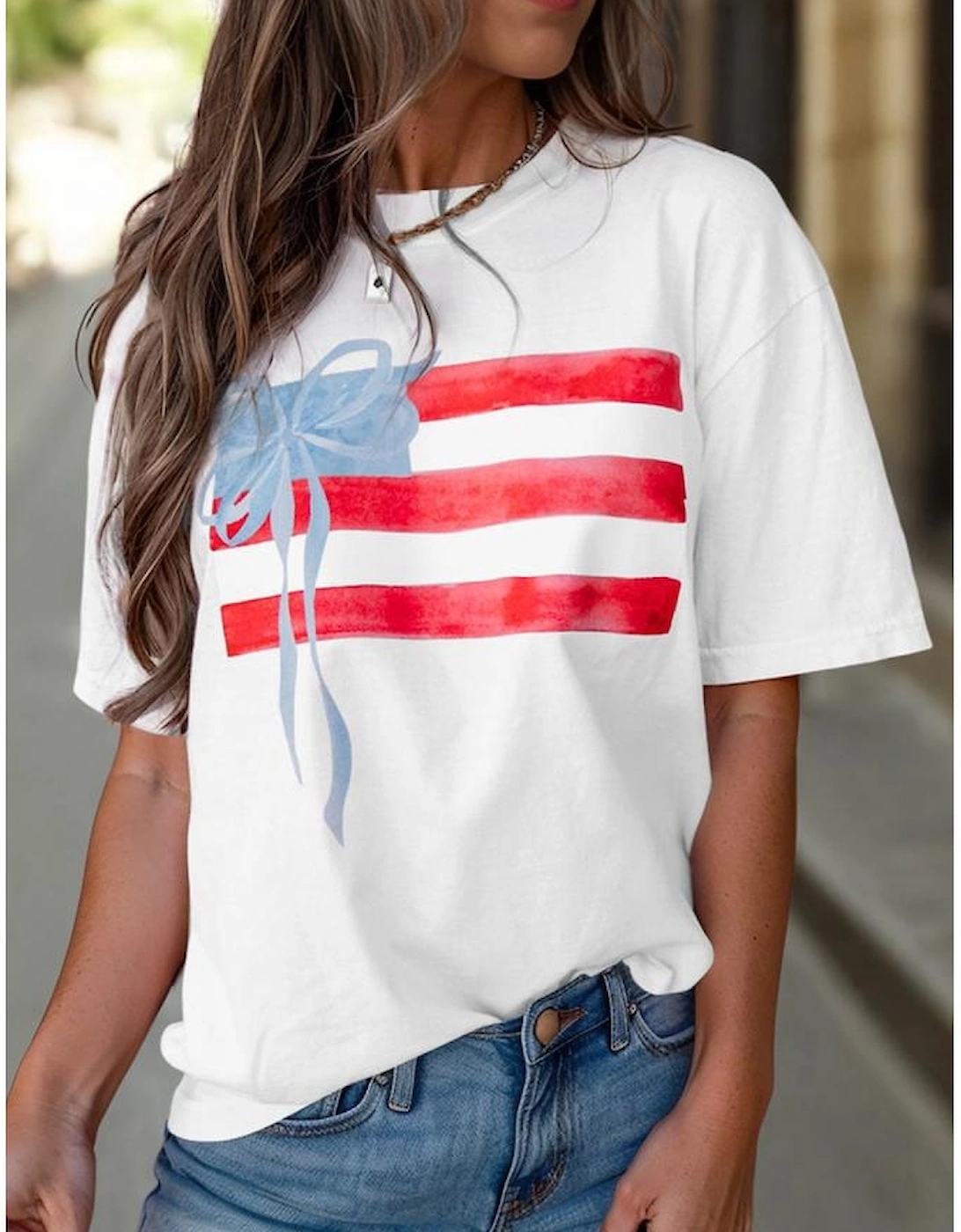 White Flag Bow Graphic Crewneck Tee
