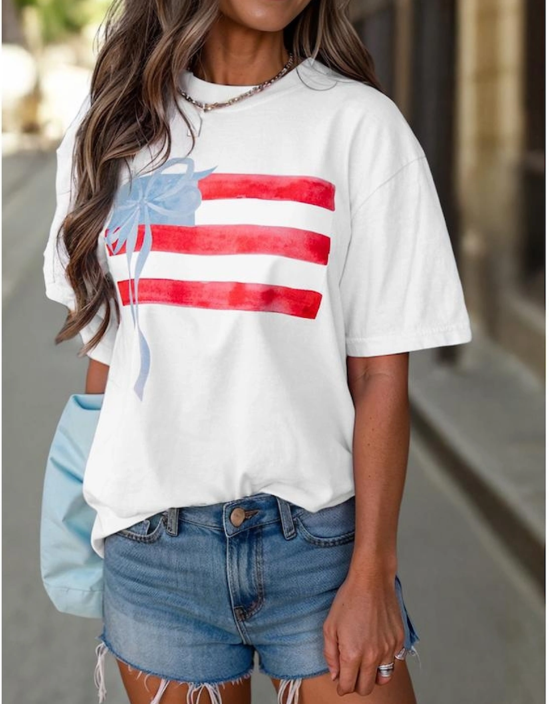 White Flag Bow Graphic Crewneck Tee