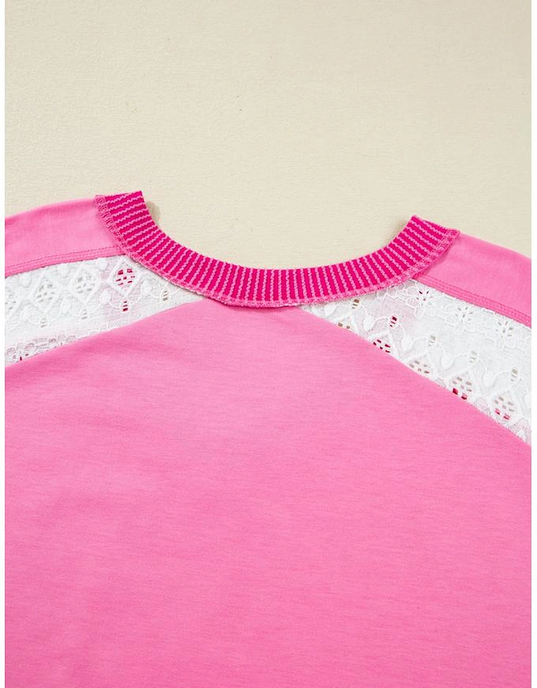 Bonbon Lace Striped Patchwork Long Sleeve Corded V Neck Plus Size Top