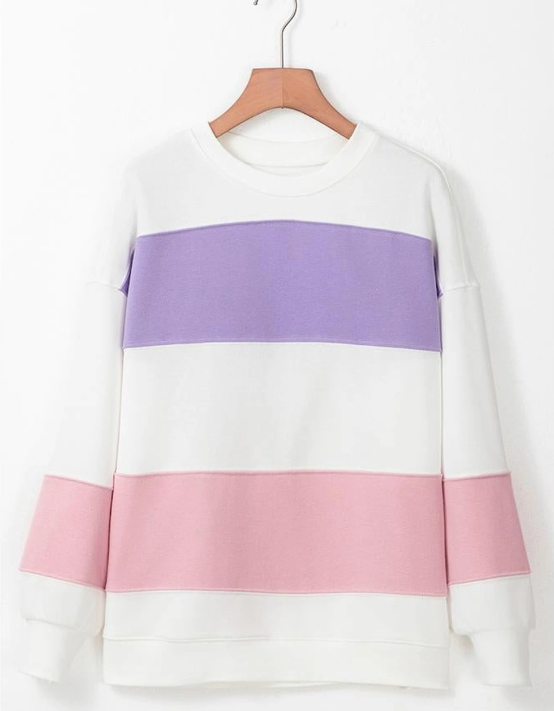 Beige Colorblock Patchwork Drop Shoulder Crewneck Sweatshirt