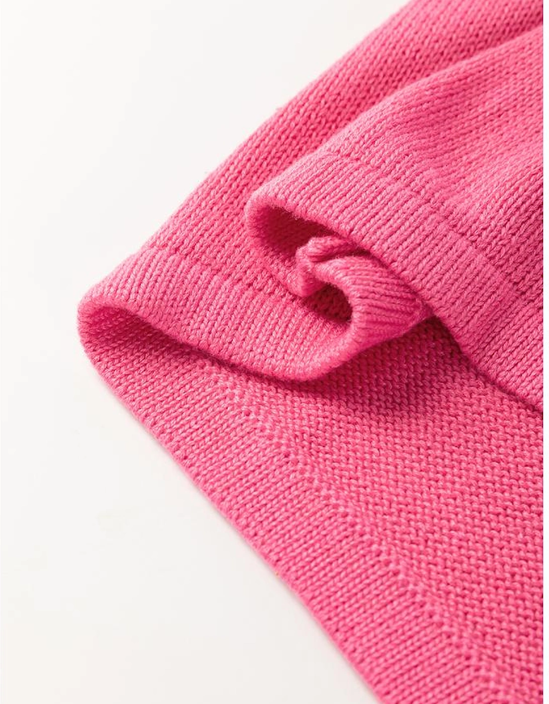 Bright Pink Contrast Trim Pearl Detail Sweater Tank Top