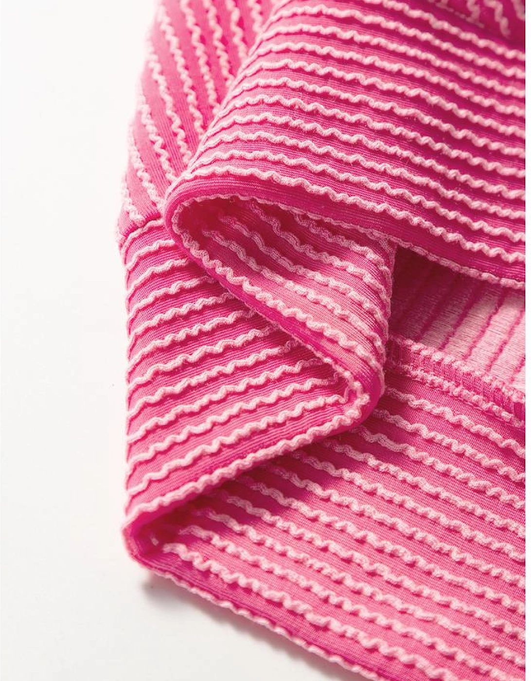 Bright Pink Solid Corded Knit Short Sleeve T Shirt and Wide Leg Pants Set