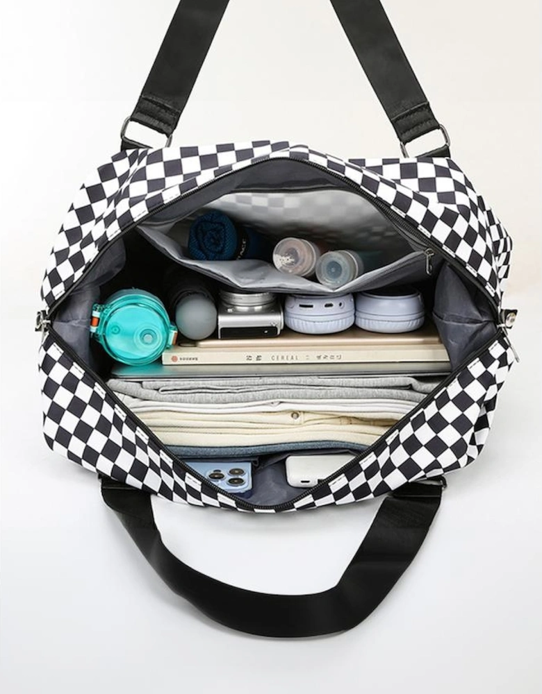 Black Checkered Print Large Capacity Tote Bag
