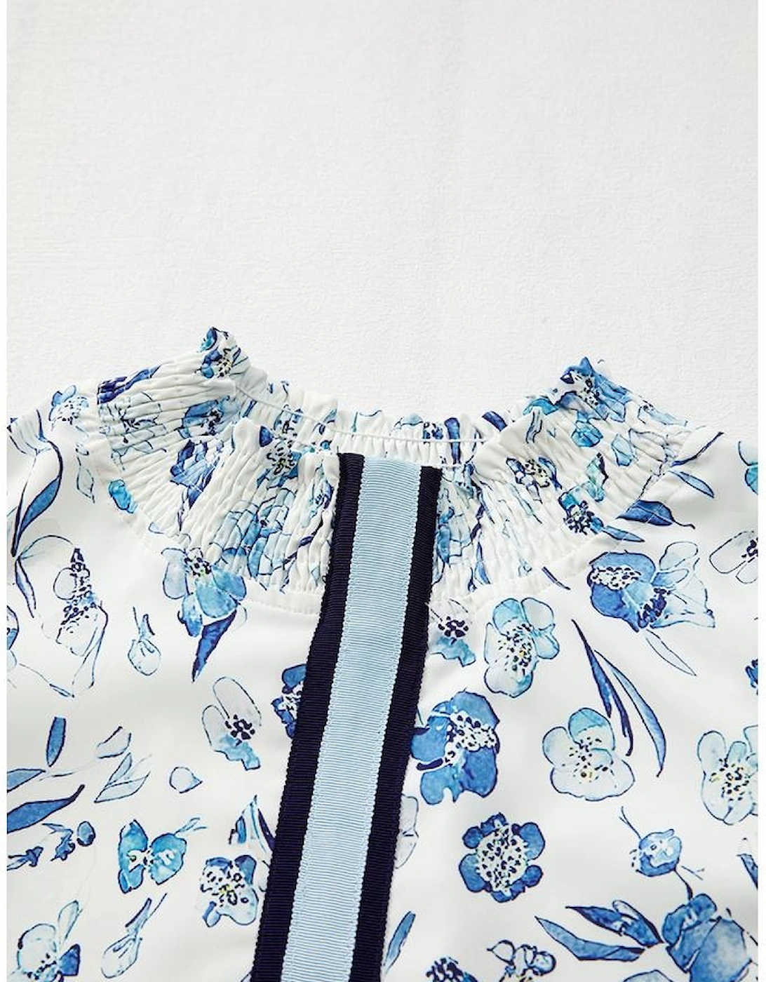 Sky Blue Floral Print Ruffled Short Sleeve Blouse