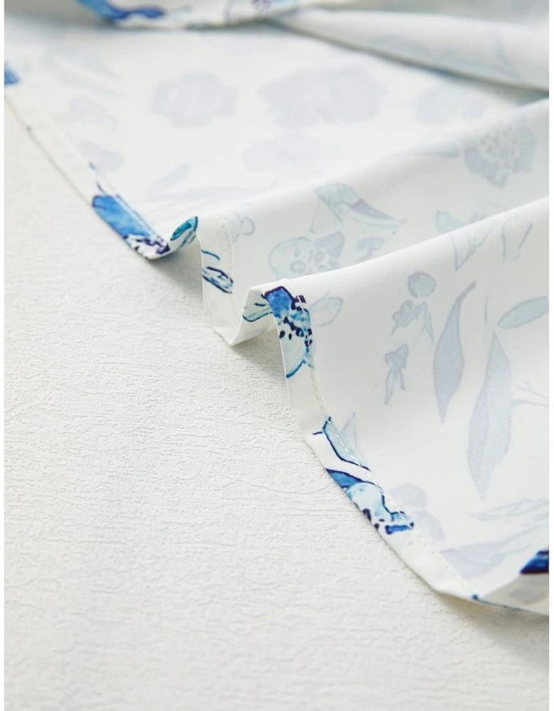 Sky Blue Floral Print Ruffled Short Sleeve Blouse